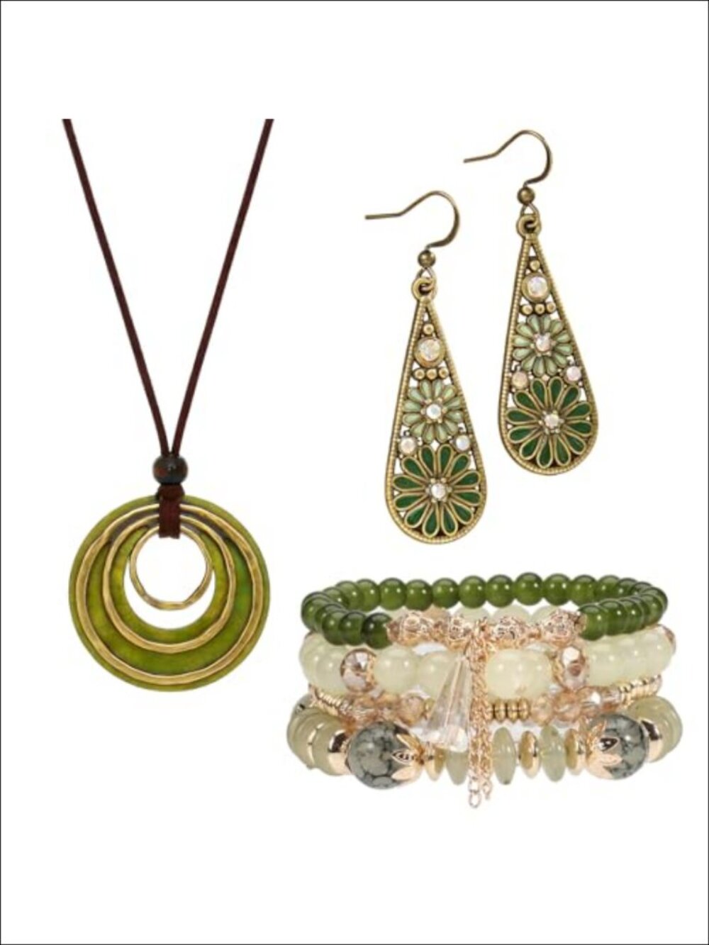 Boho Jewelry Set Women Beaded Bracelet Dangle Earrings Layered Necklace
